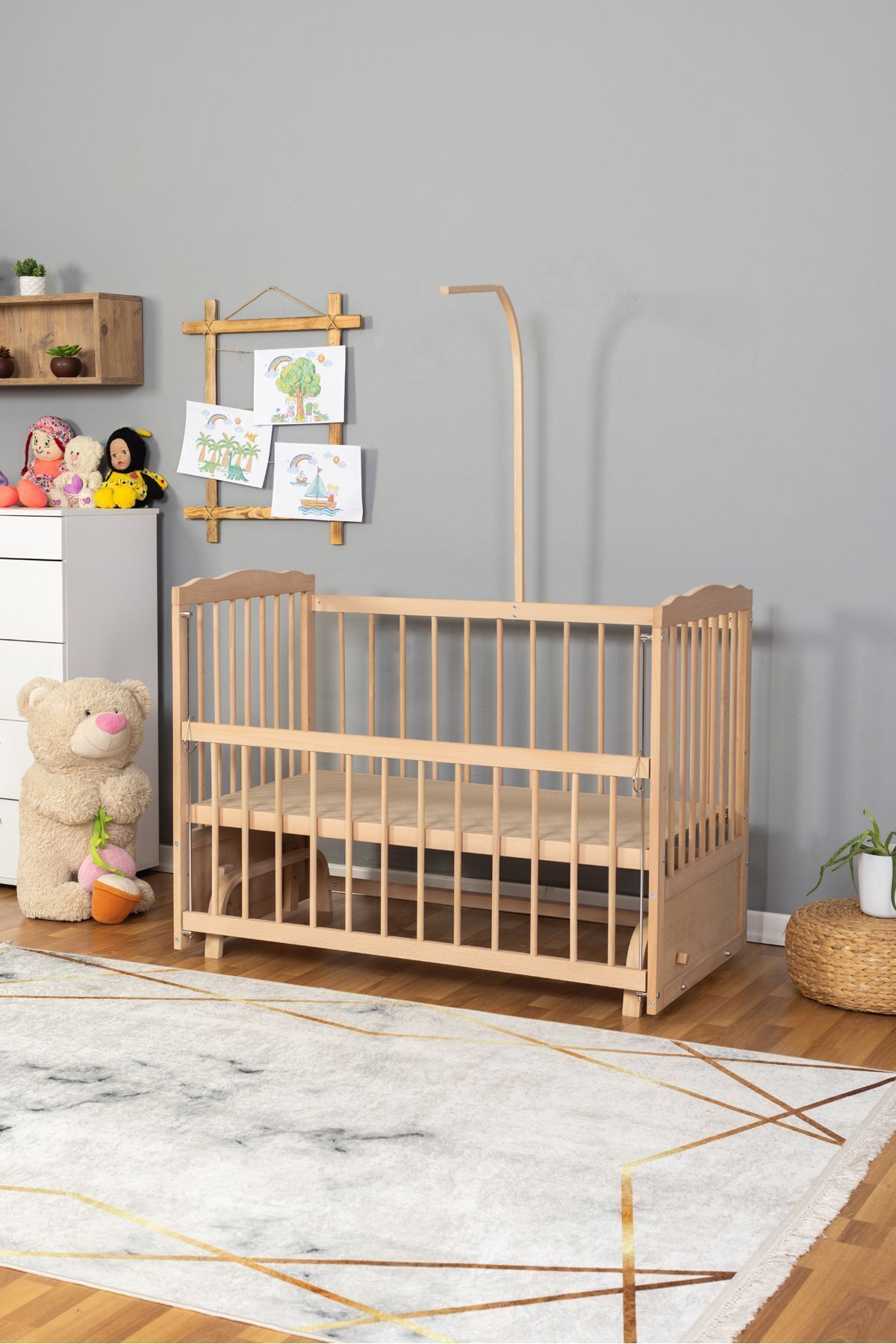 Bamgidoo Ahşap Beşik Anne Yanı Beşik Organik (BOYASIZ) 60x120 - Uyku Setsiz Ve Yataksız