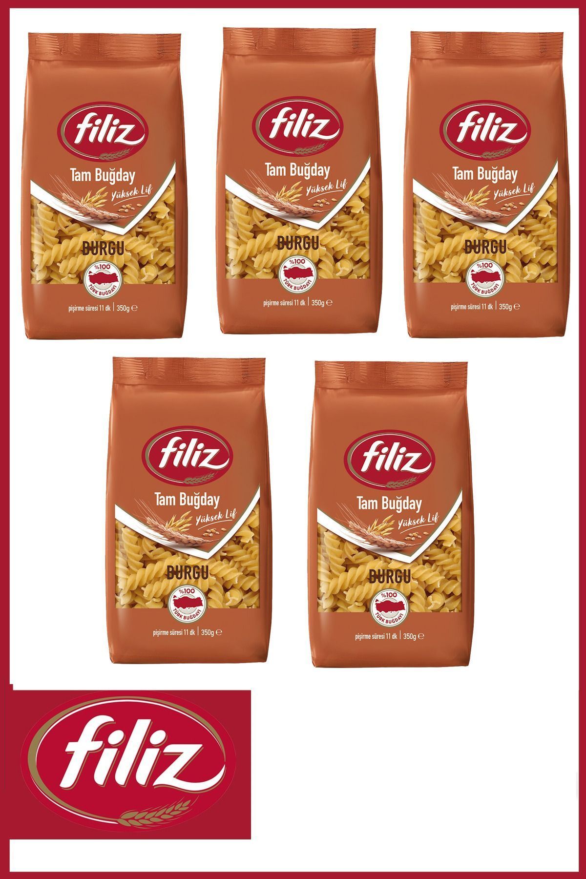 FİLİZ Tam Buğday Burgu Makarna 350 gr x 5 Adet