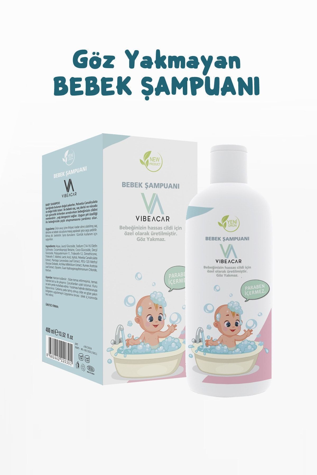 VIBEACAR Göz Yakmayan Bebek Saç ve Vücut Şampuanı - Anti-Alerjik & Hassas Ciltler İçin - 400 ml fotoğrafı 2 (önizleme)
