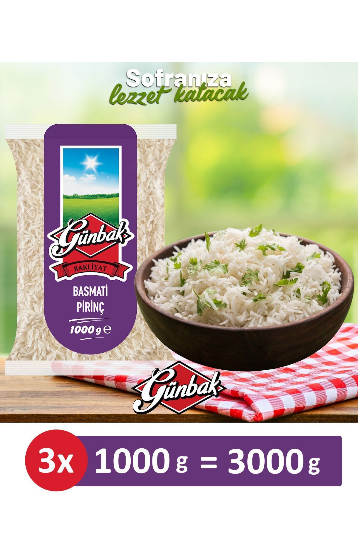Günbak Basmati Pirinç 1 kg x 3 Adet