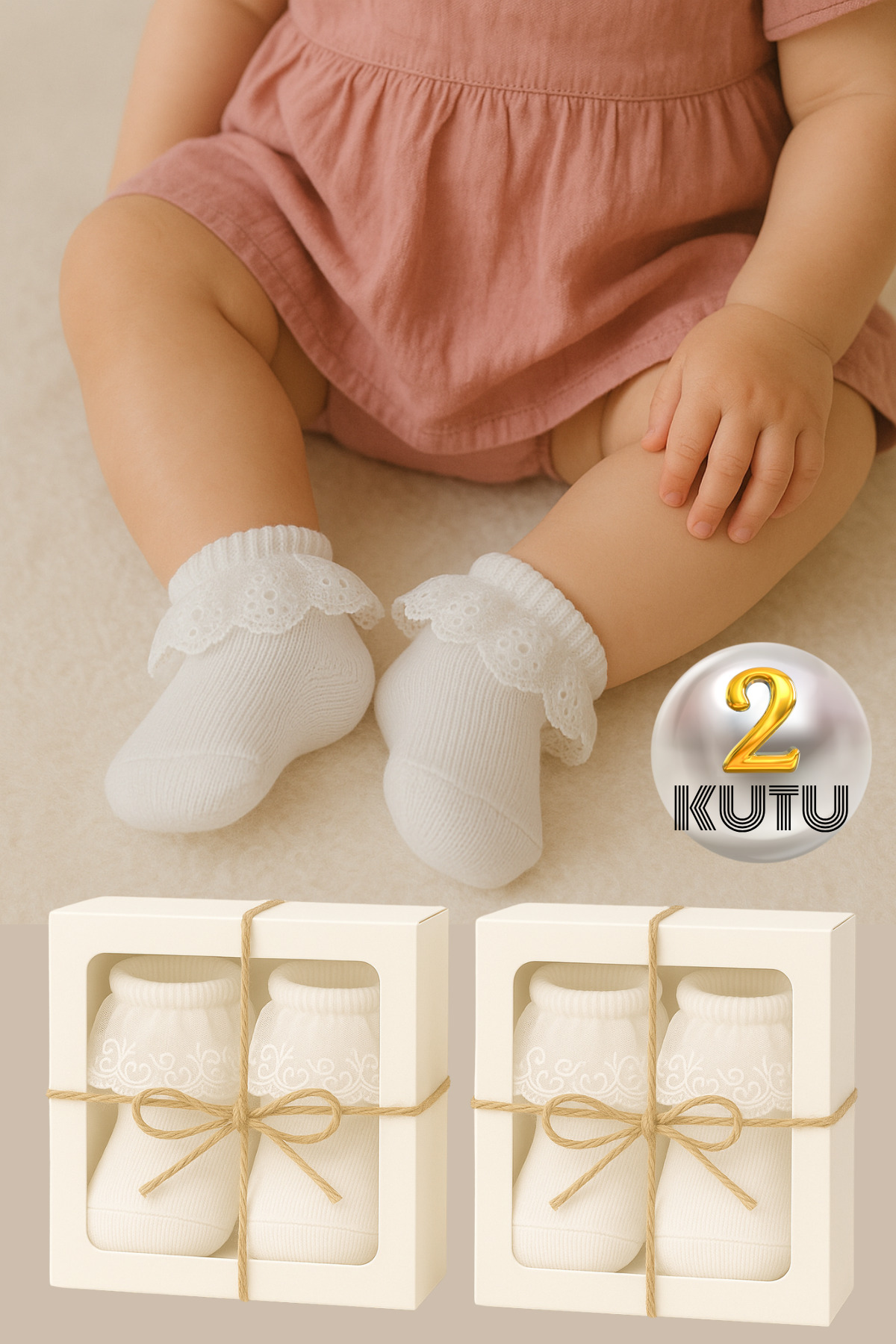 Kız Çocuk Pamuklu Dantelli Bebek Çorap (2'li Set Kutulu) Patik Çorap — görsel 3 · KIZ-BEBEK-ÇORAP3