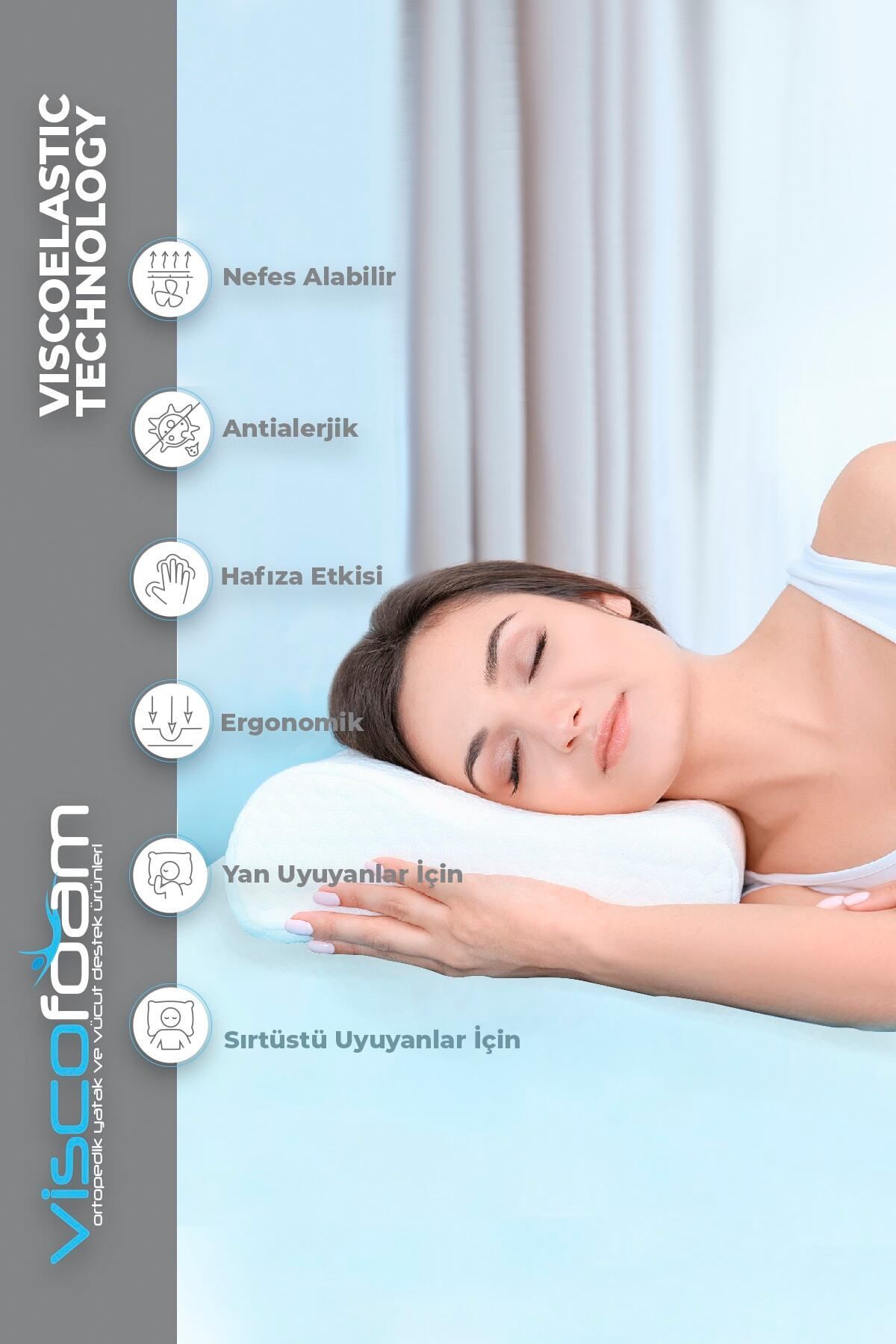 Viscofoam-Pernă ortopedică anti-transpirație cu suport pentru gât Pernă Visco Gel - 57x37x10-7cm 8