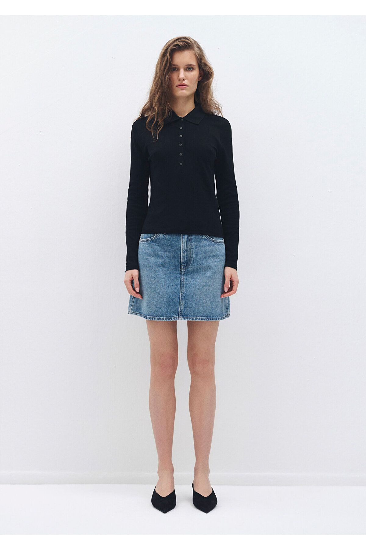Mavi-Polo Neck Long Sleeve Black T-Shirt Fitted / Body Fitted Cutout 1612929 -900 2