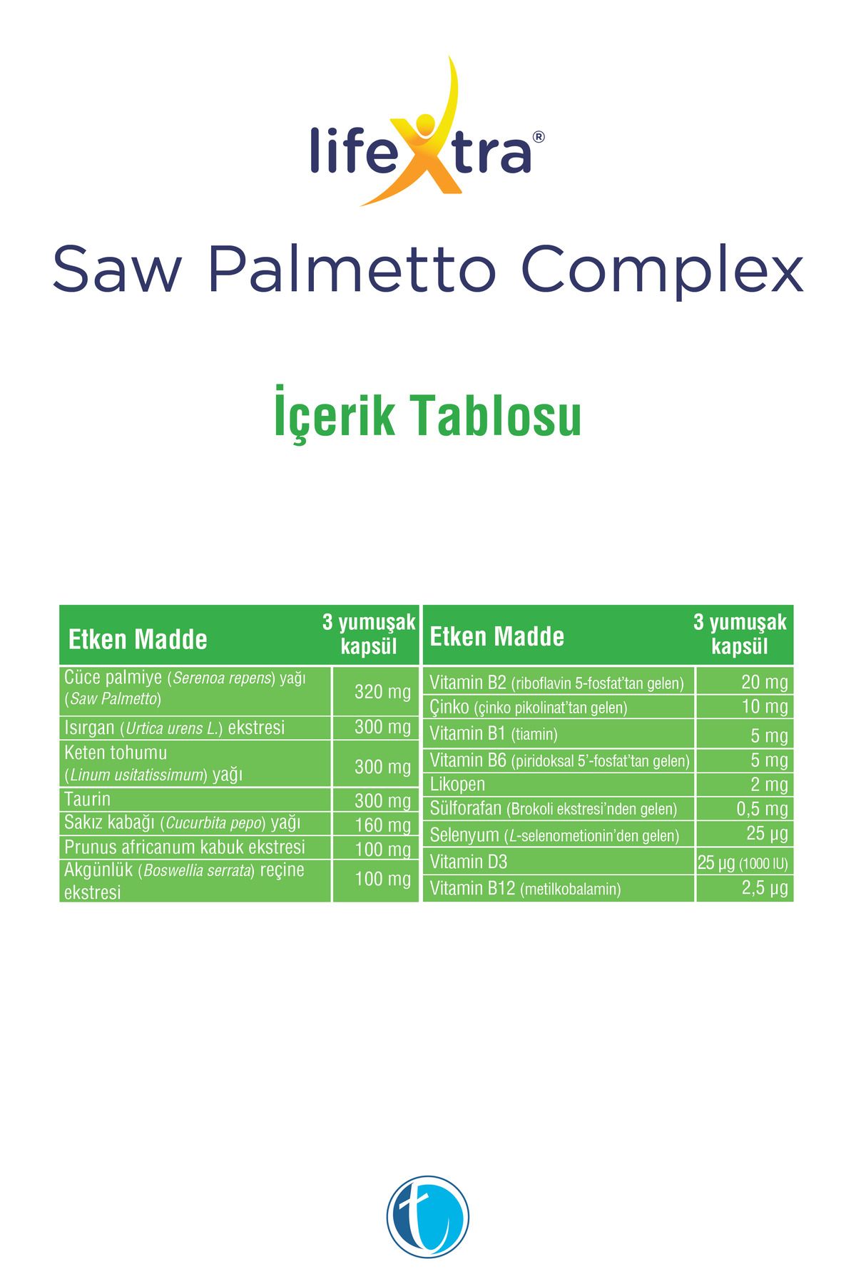 LİFEXTRA-Saw Palmetto Complex 30 Soft Capsules Dwarf Palm Gum Squash Nettle Sulforafan Lycopene 2