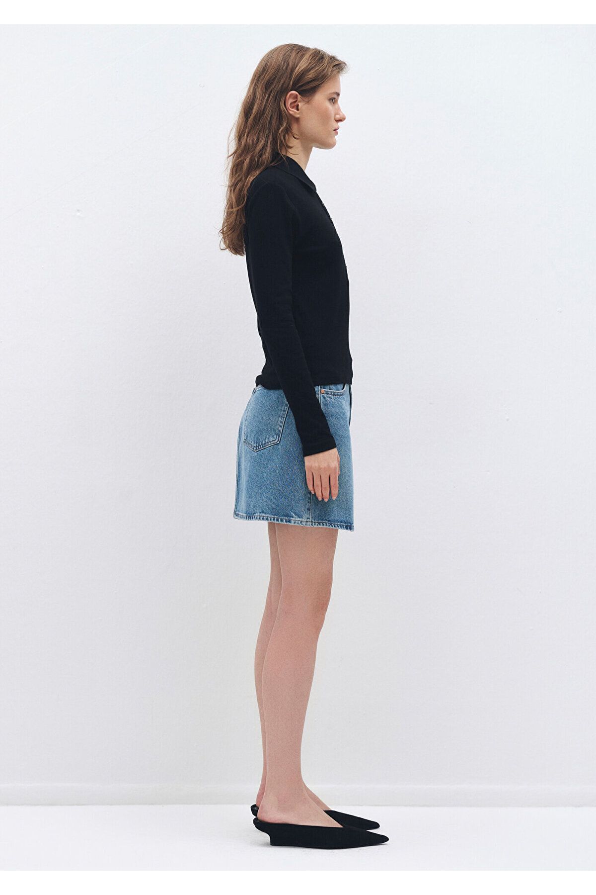 Mavi-Polo Neck Long Sleeve Black T-Shirt Fitted / Body Fitted Cutout 1612929 -900 4