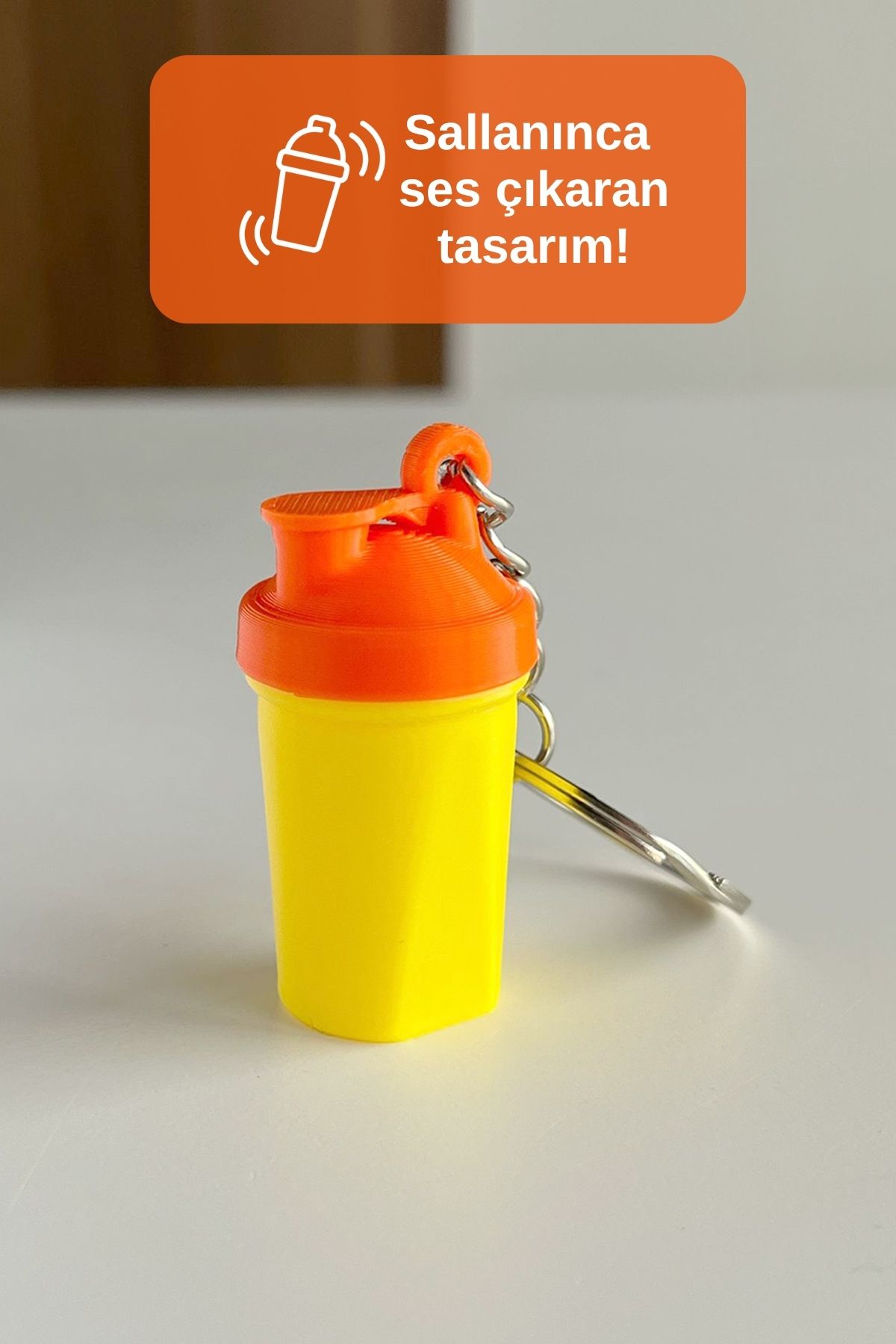 Harmonis Craft Protein Shaker Anahtarlık Sallanınca Ses Çıkaran Sporcu Anahtarlık - Sarı Turuncu