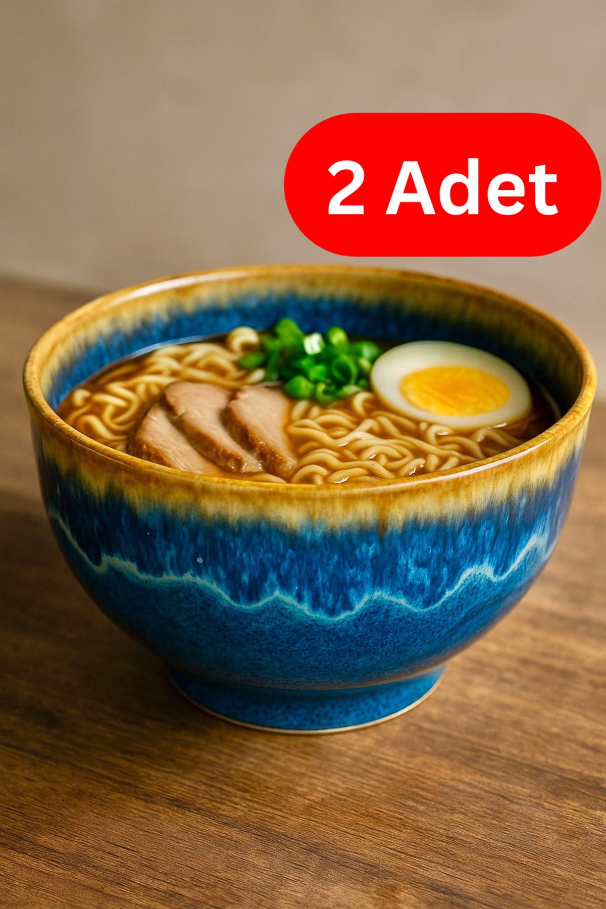 Percini 2'li El Yapımı Rustik Seramik Ramen Meyve Çorba Çerezlik Noodle Salata Şekerlik Sosluk Kase 14 Cm