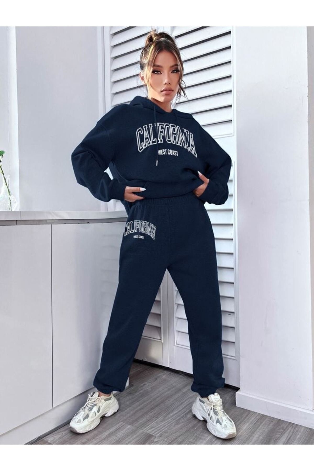 CLAYES-Set trening West Coast Hanorac Jogger - Bleumarin Imprimat Oversize Glugă 3