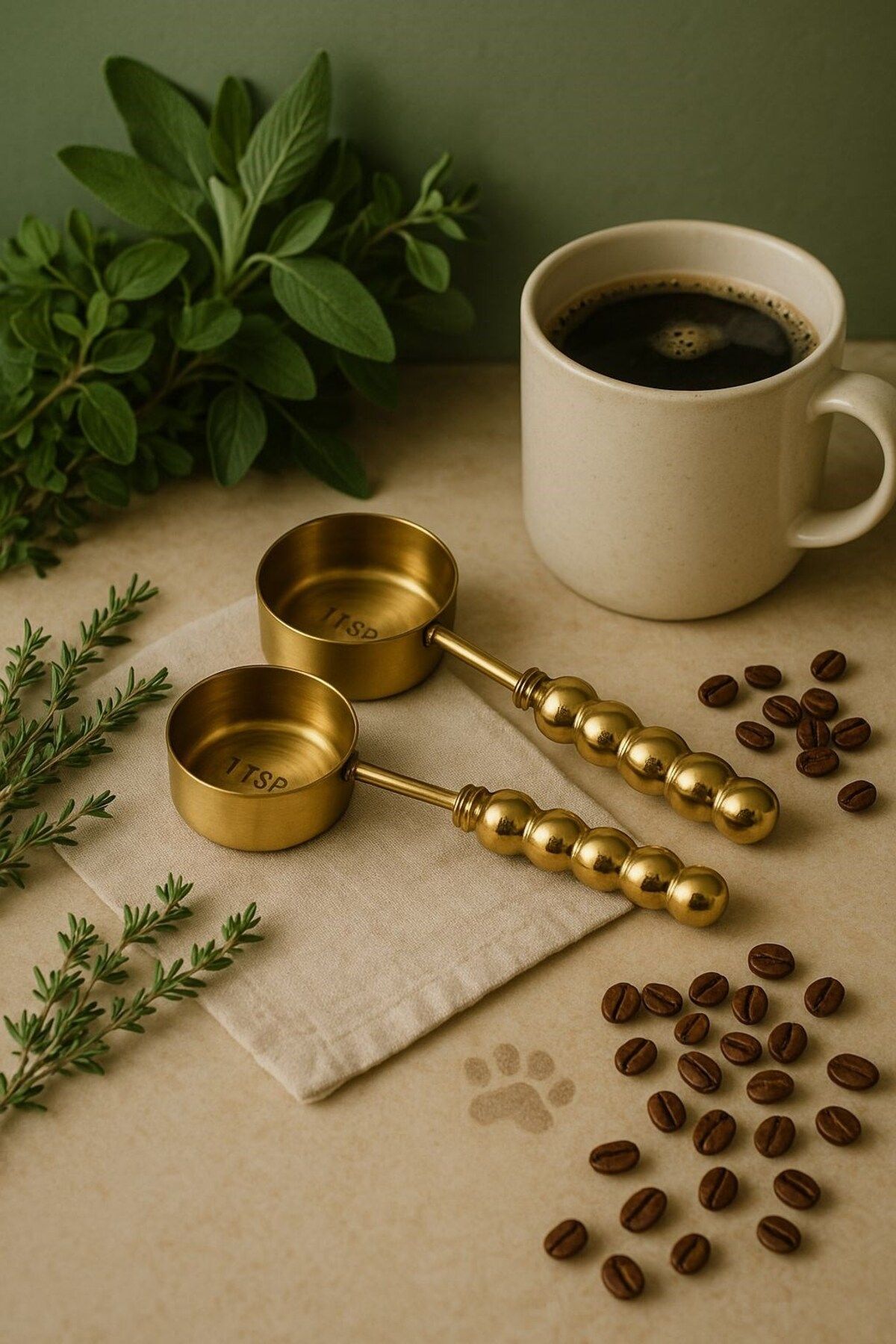 Qerhome-2-Piece Porcelain Pearlescent Gold Handle Measuring Spoon Gold 5 ml 1