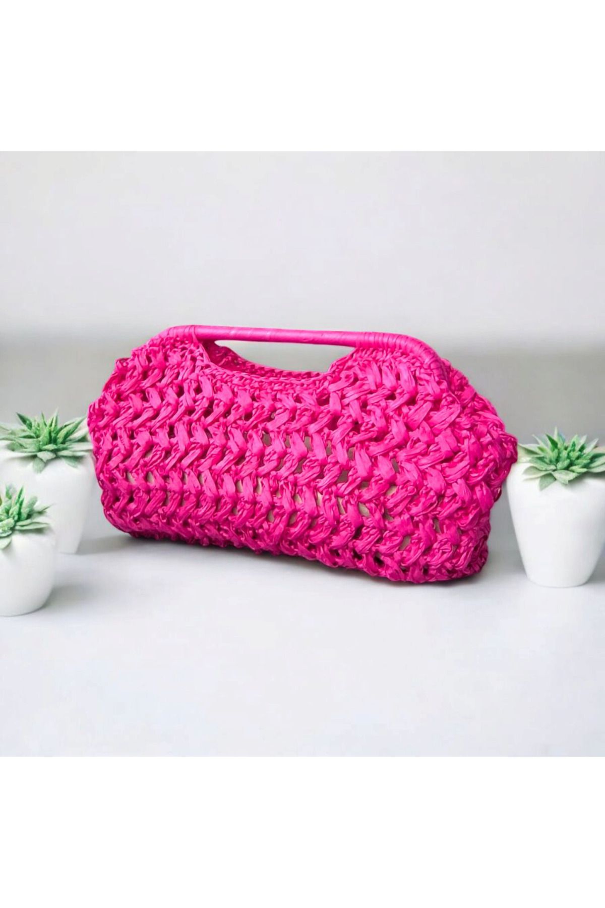BY MİMİMU El Yapımı Örgü Rafya Portföy Clutch Çanta