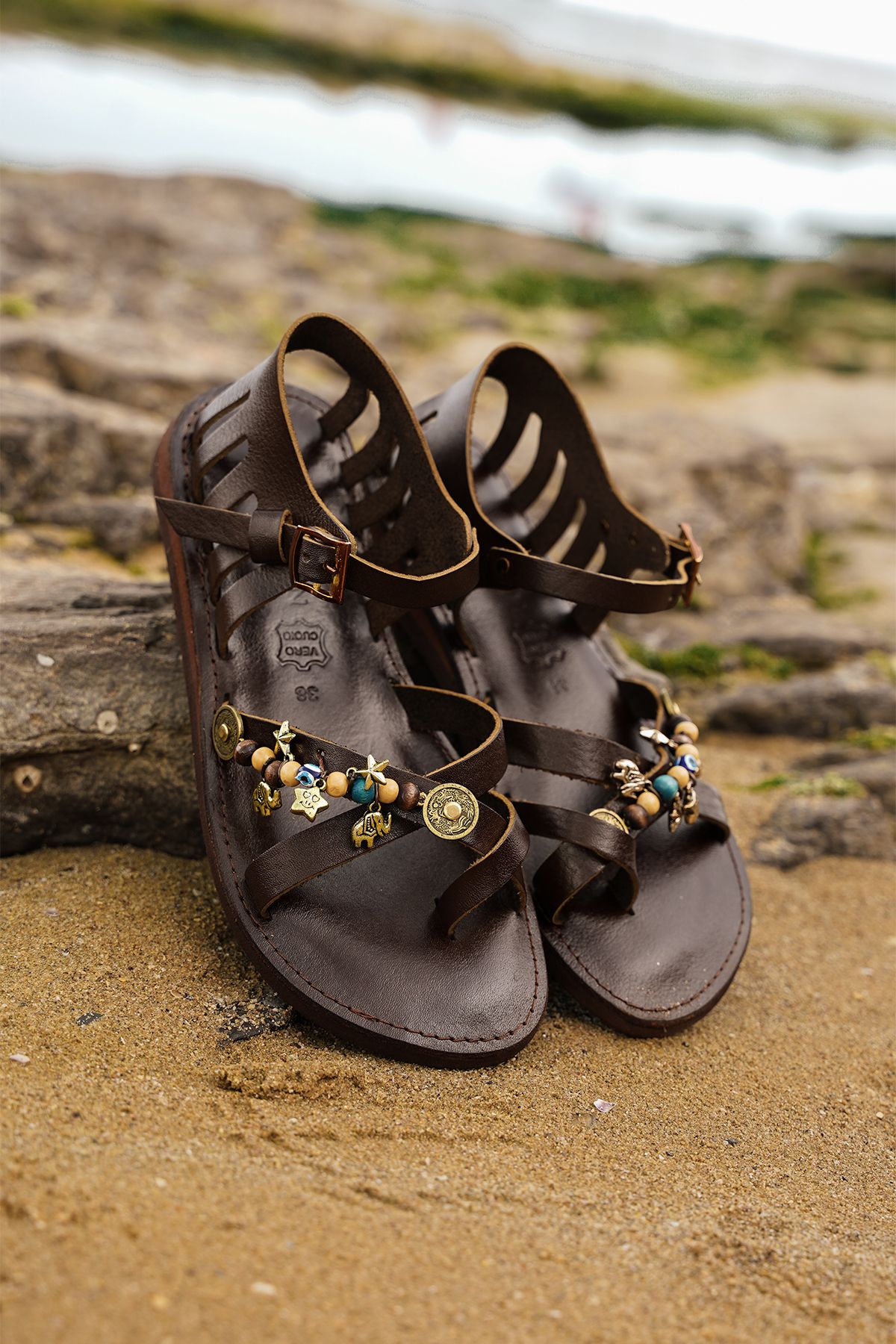 صندل چند رنگ زنانه انگشتان پایه چرمی Eva Daily Sandals Kitaz قهوه Marjin