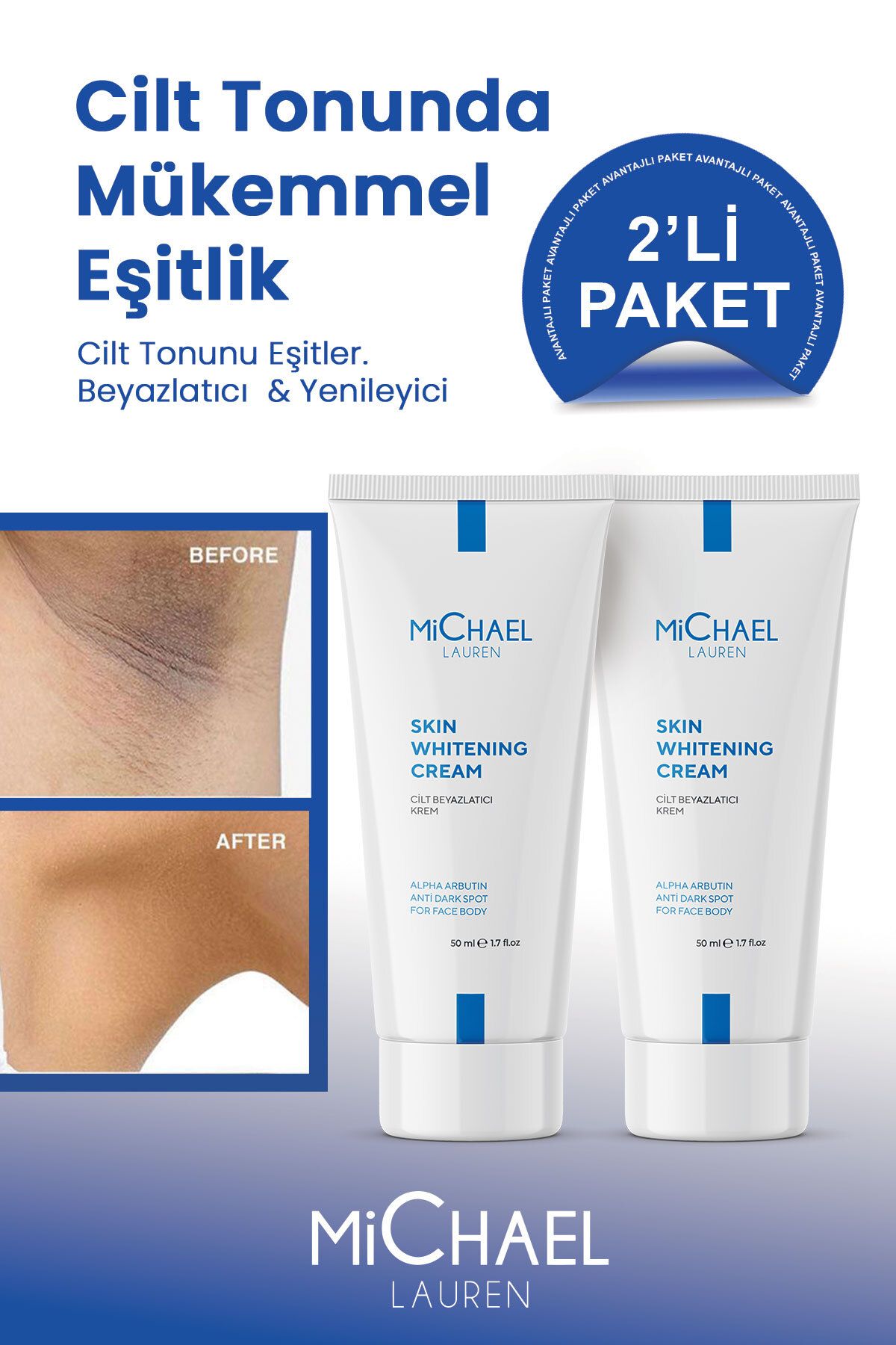 Michael Lauren Cilt Vücut Beyazlatıcı Aydınlatıcı Glutatyon Leke Karşıtı Nemlendirici Krem Meyan Kökü Özlü 2Li Set
