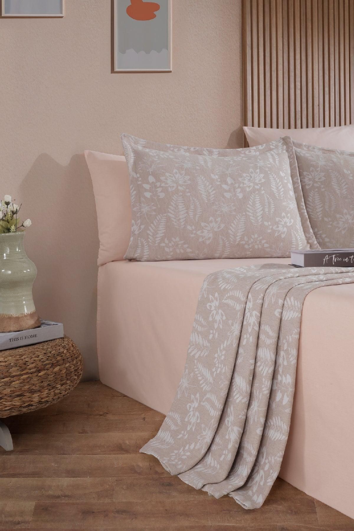 Elart-Mokka Linen Look Bedspread Pique Set 3 Pieces Double Ecru 2