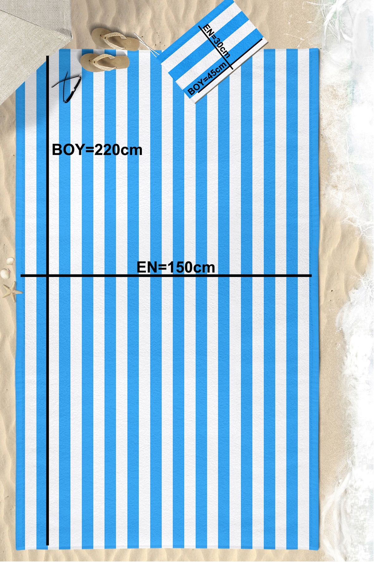 VEVİEN HOME-منشفة شاطئ مخططة باللون الأزرق مقاس 150 × 220 سم مقاومة للرمال 3
