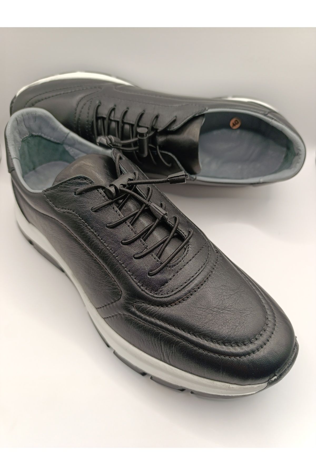 Bukond Hakiki Deri Lastikli Bağcıklı Çok Rahat ve Şık Eva Taban Günlük Sneaker Spor Ayakkabı