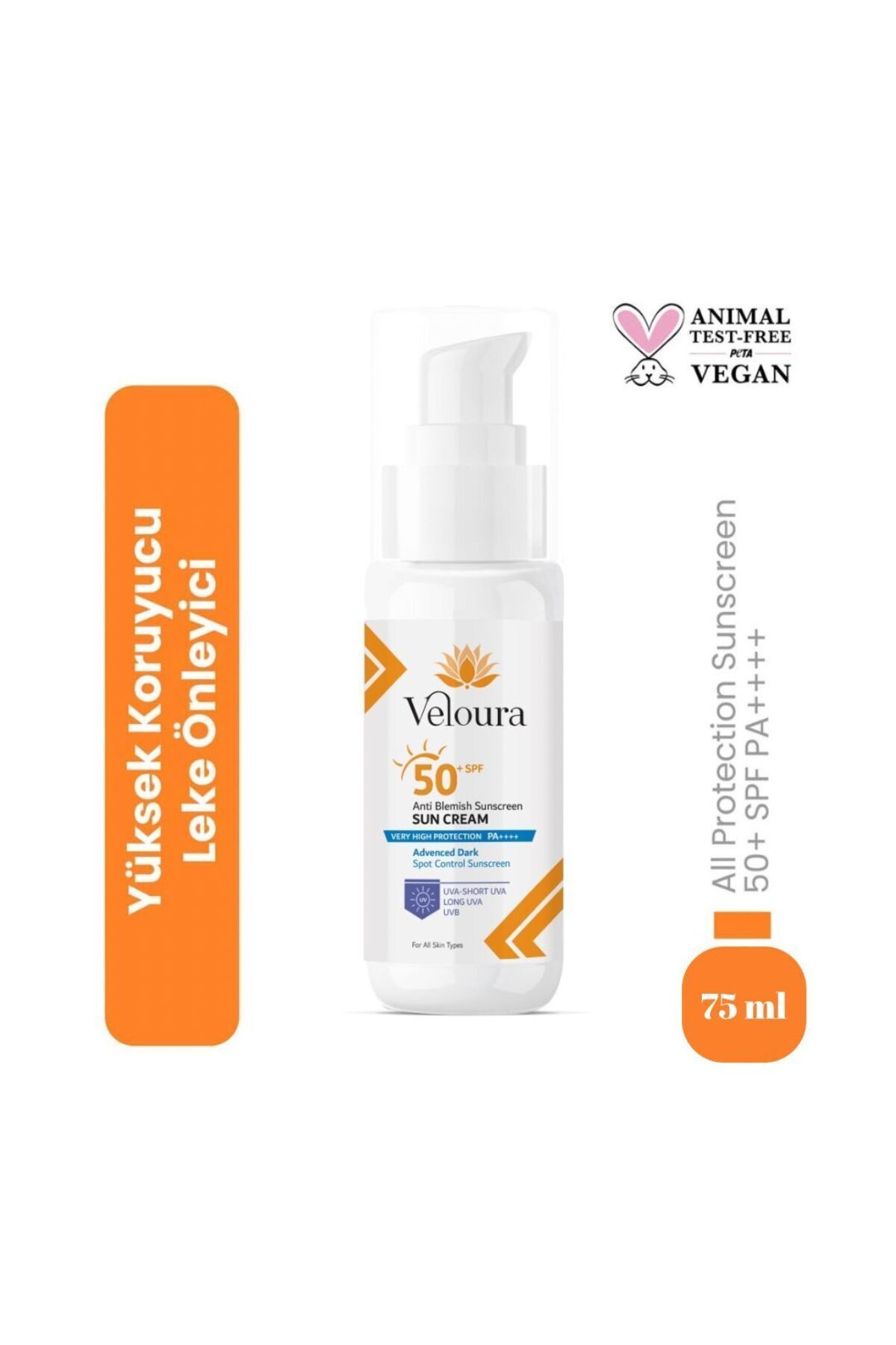 veloura kozmetik Anti Blemish Güneş Kremi Spf 50 | Leke Karşıtı, Uva/uvb Koruma, Yüz Için 75ml Veloura