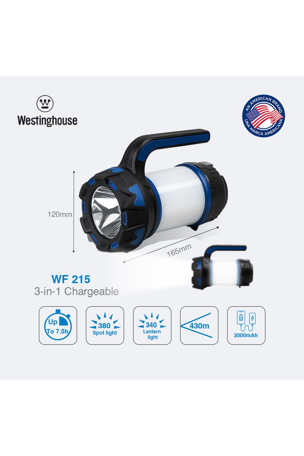 Westinghouse-مصباح بحث قابل لإعادة الشحن WF215، مصباح LED عالي الطاقة وSMD ثنائي اللون، 6 أوضاع إضاءة، 3 9