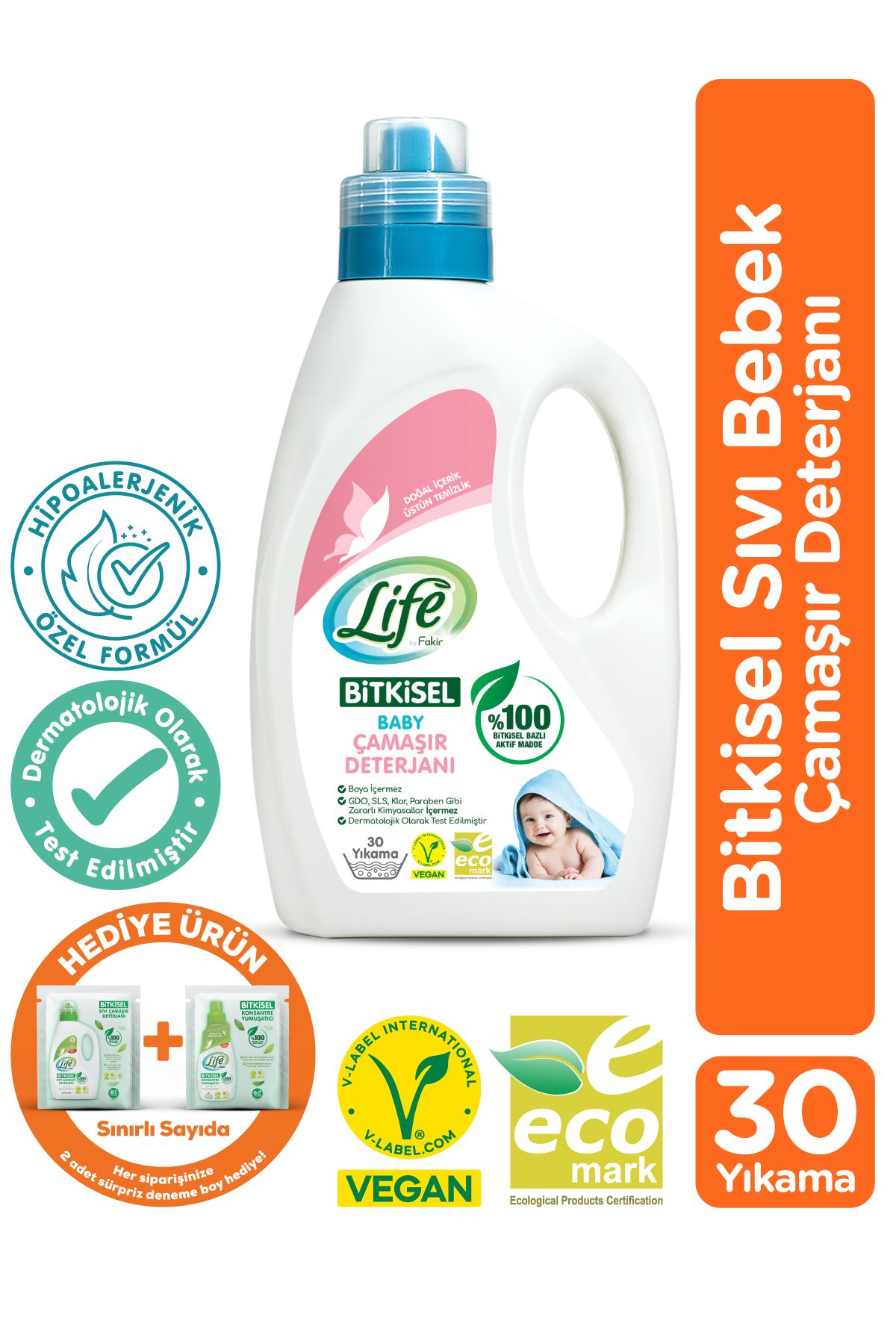Life by Fakir Bitkisel Sıvı Bebek Çamaşır Deterjanı 1500 ml , Vegan, Hipoalerjenik
