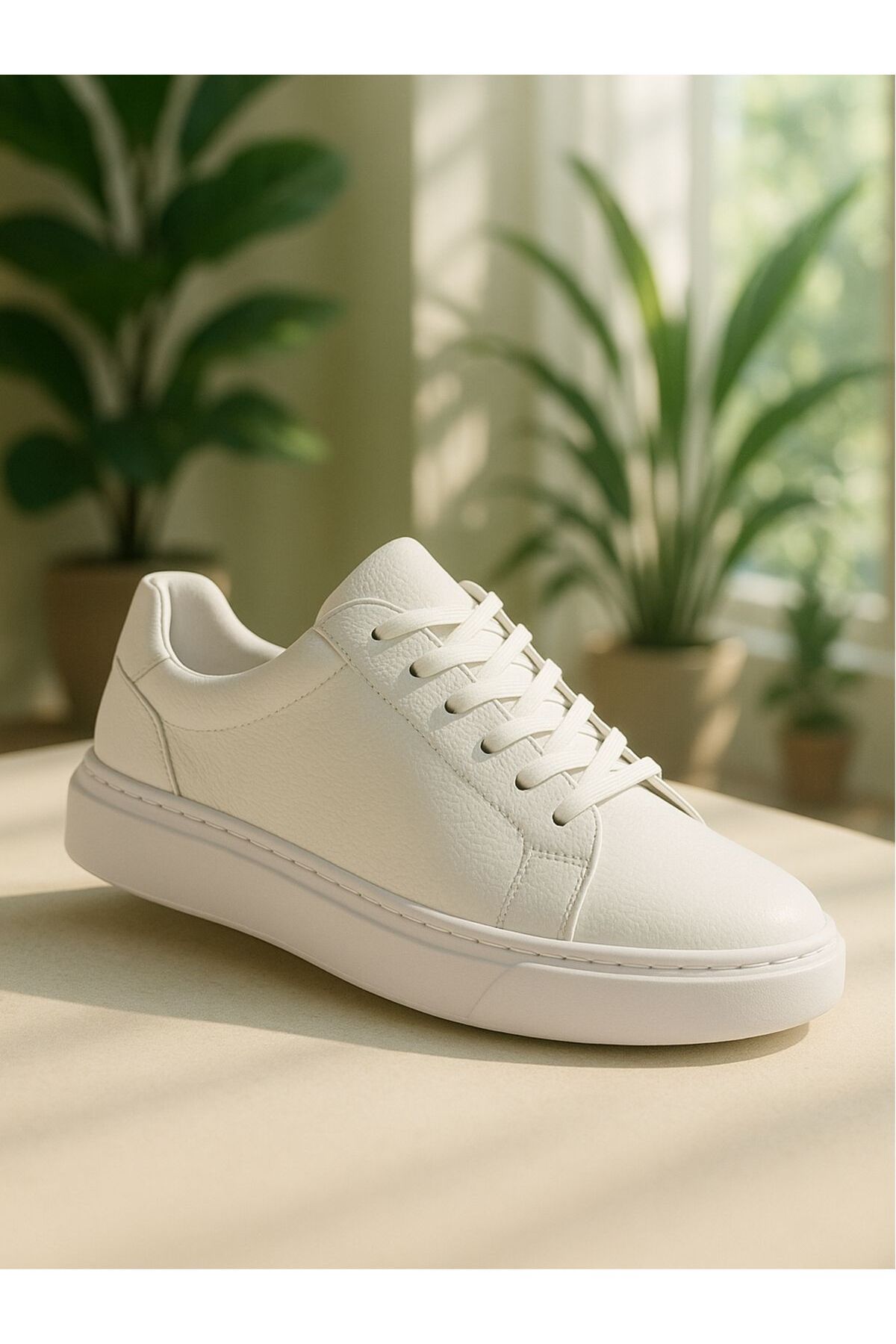 DERWARDEIN Beyaz Erkek Spor Ayakkabı Hakiki Deri - Günlük Sneaker Modeli