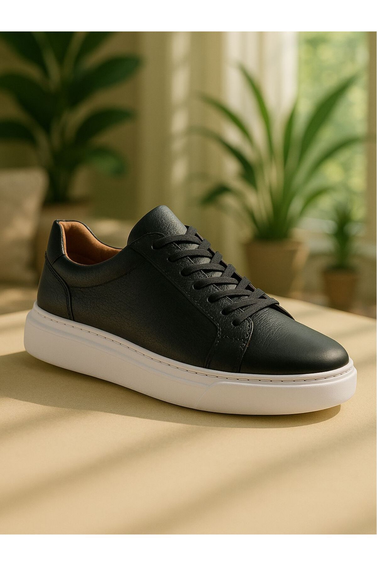 DERWARDEIN Siyah Erkek Spor Ayakkabı Hakiki Deri - Günlük Sneaker Modeli