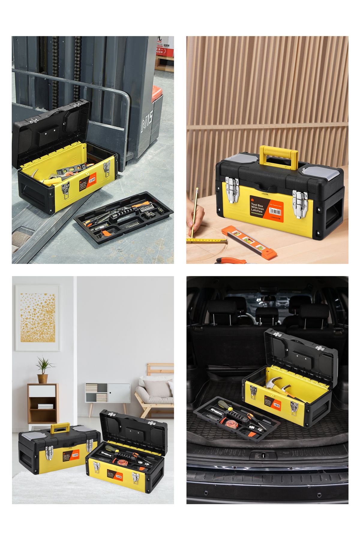 Lawazim-Tool Box with Iron Latches -19inch- Durable and Portable Toolbox with Removable Tray 7