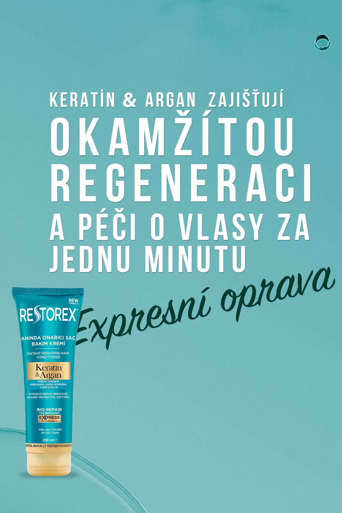 Restorex-Kondicionér s keratinem a arganovým olejem pro poškozené vlasy 250 ml 2