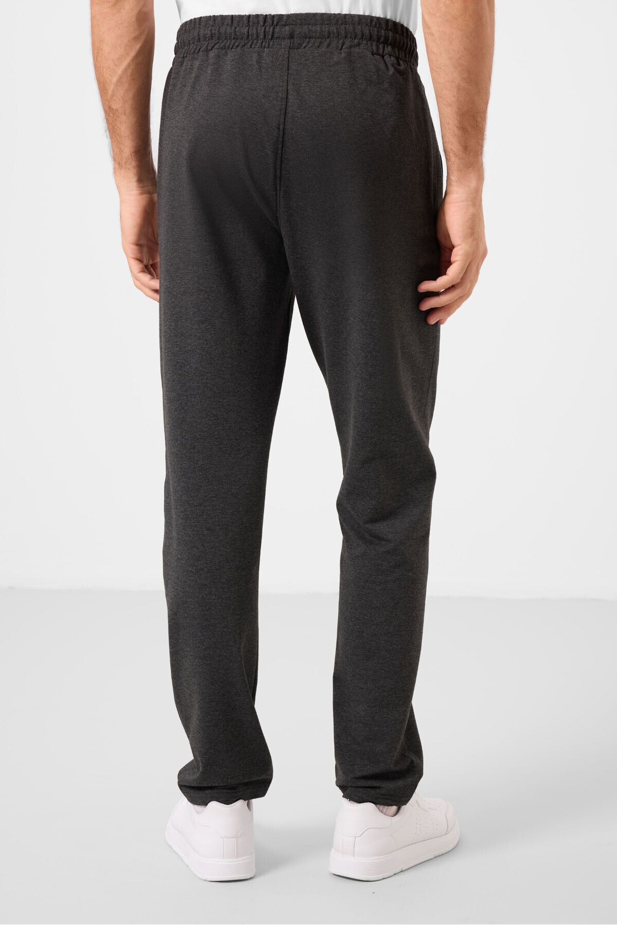 TOMMY LIFE-Anthracite Melange - Black Zipper Pocketed Tight Mold Classic Leg Men's Tracksuit Bottom - 84649 7