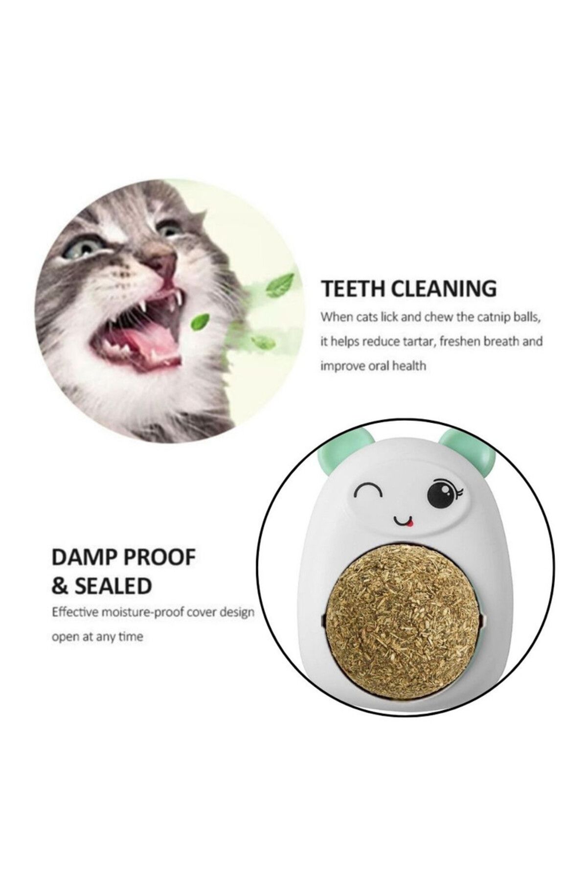 Evelise-Set of 3 Toys for Cats, Penguin Pattern, 360° Rotating Catnip Ball, 6 cm, Blue 5