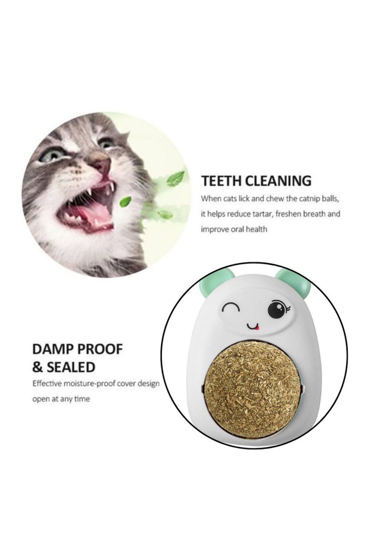 Evelise-Set of 3 Toys for Kittens, Teddy Bear Model, 360° Rotating Catnip Ball, 6 cm, Pink 5
