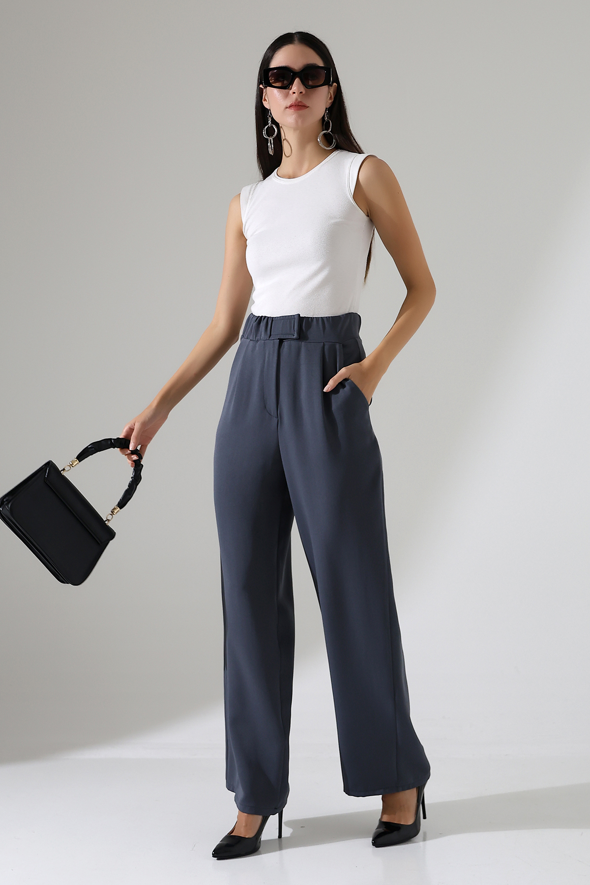Palazzo Pants with Velcro and Pocket Grey