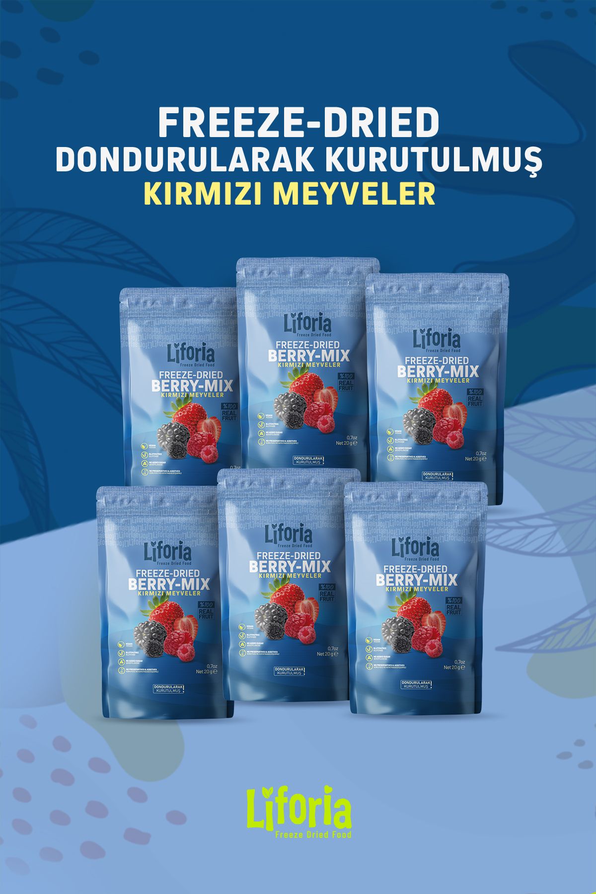 Liforia Freeze Dried Berry Mix - Dondurularak Kurutulmuş Meyve - Freeze Dry Kuru Meyve 20gr - 6lı