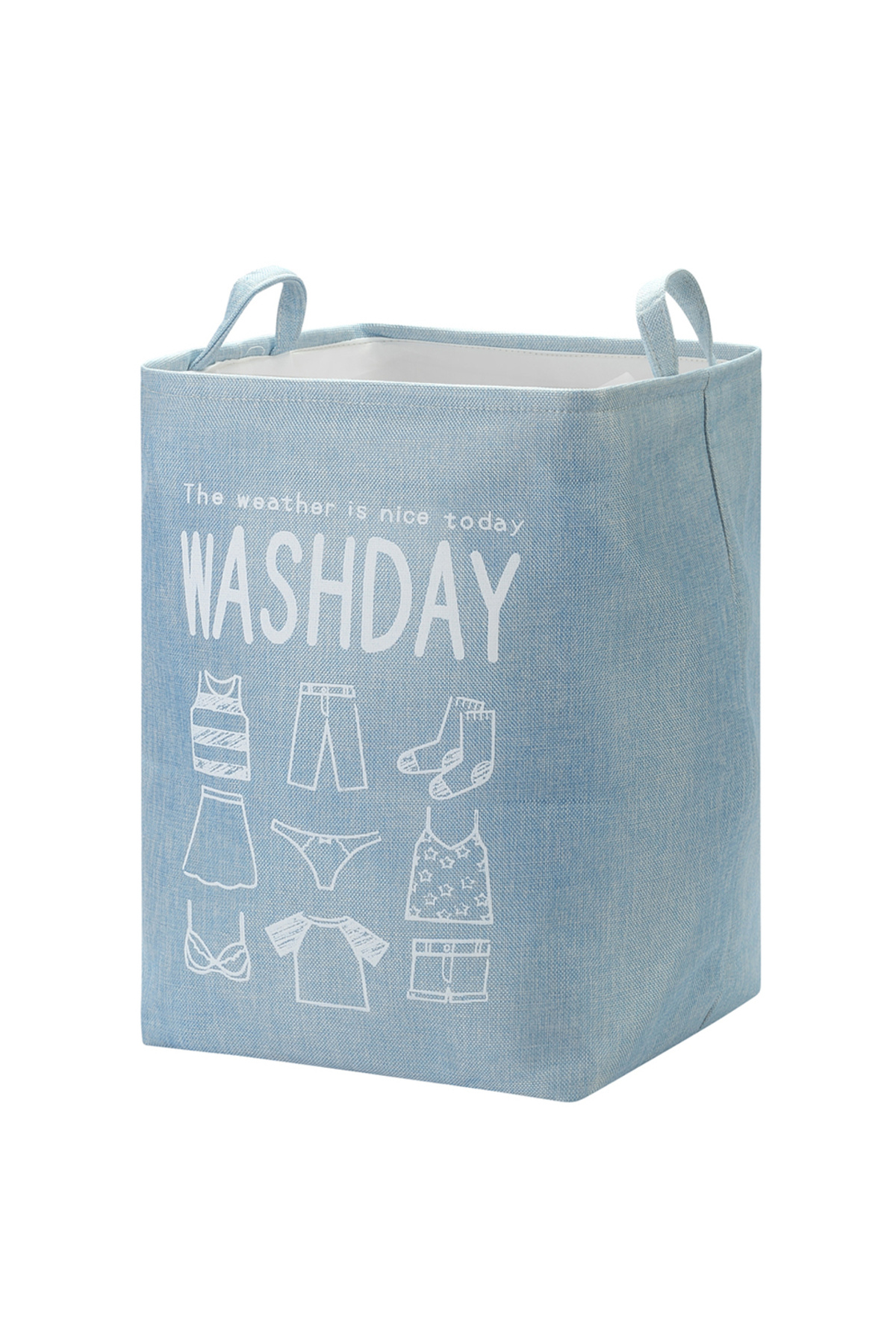 Lawazim Round Laundry Basket with Printed Letters Storage Hamper Boxes - Light Blue - 40x50cm