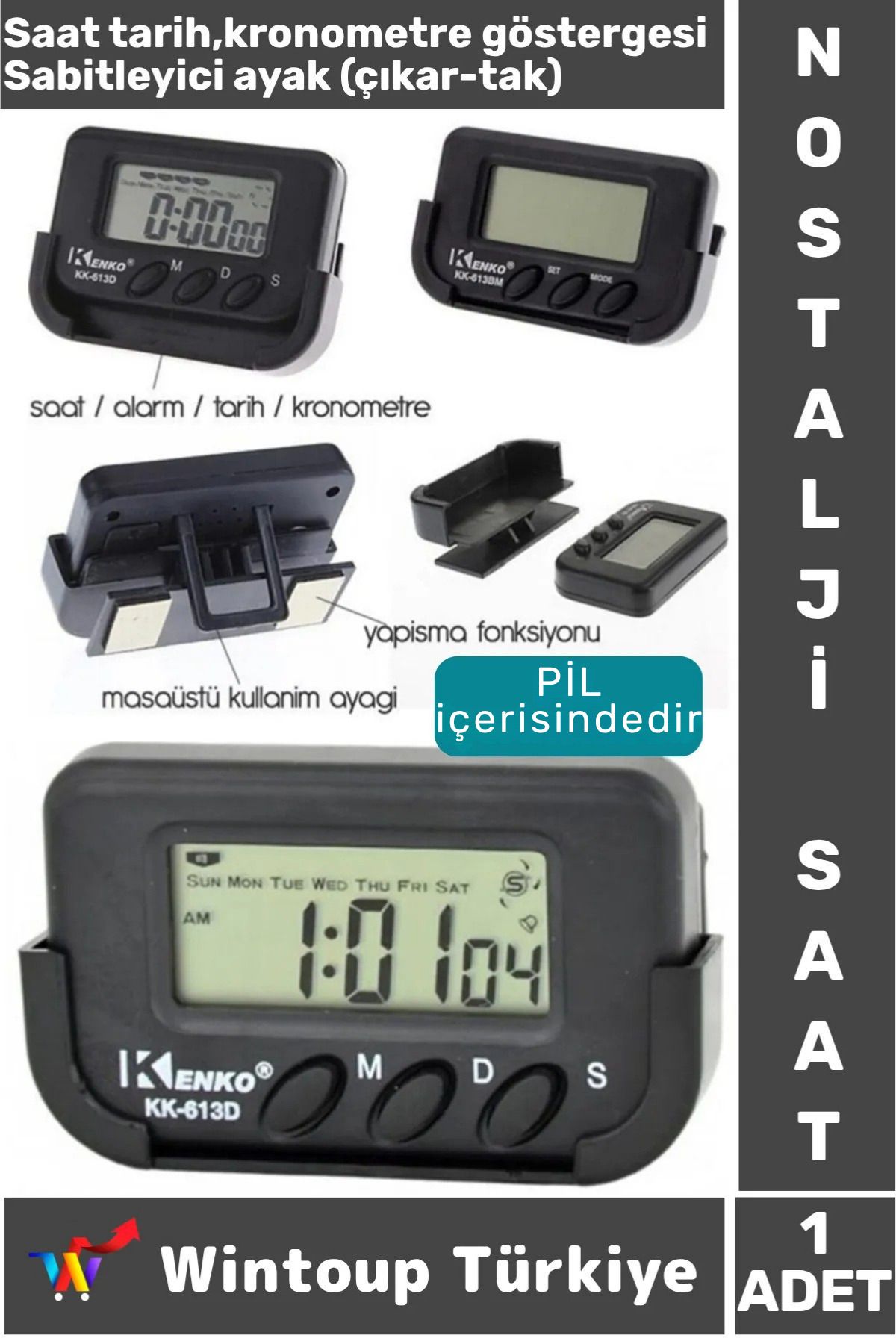 Wintoup Nostalji Masa Araba Saati Öğrenci Ev Ofis Okul Minibüs Kronometreli Dijital Mini Saat