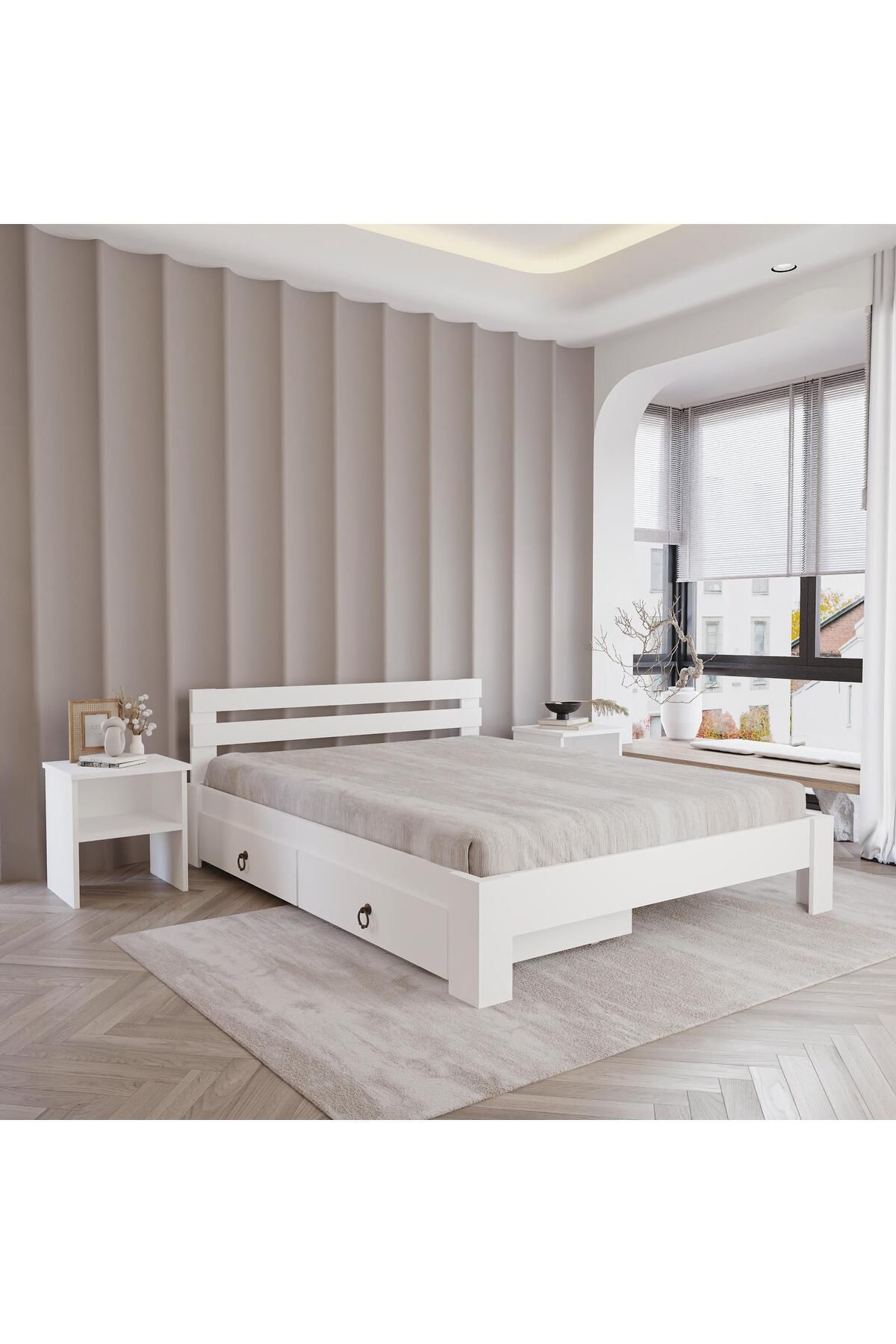 RENAZZO 2 Çekmeceli Letto Mdf Karyola | Tek Ve Çift Kişilik Yatak Uyumlu, Kolay Kurulum