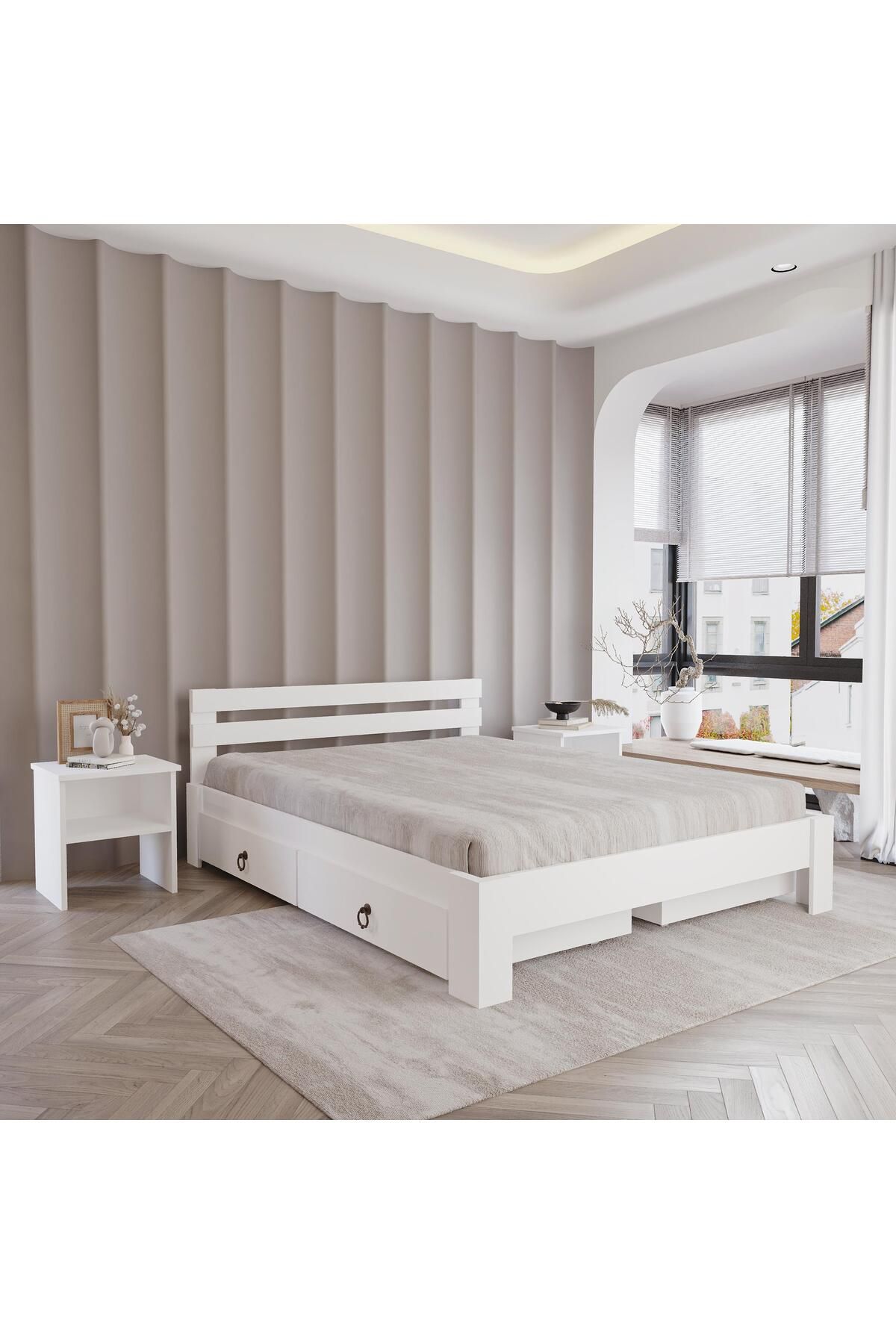 RENAZZO 4 Çekmeceli Letto Mdf Karyola | Tek Ve Çift Kişilik Yatak Uyumlu, Kolay Kurulum