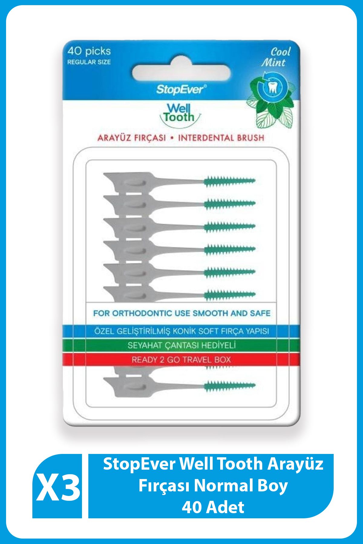 StopEver Well Tooth Arayüz Fırçası Normal Boy-40 Adet X3