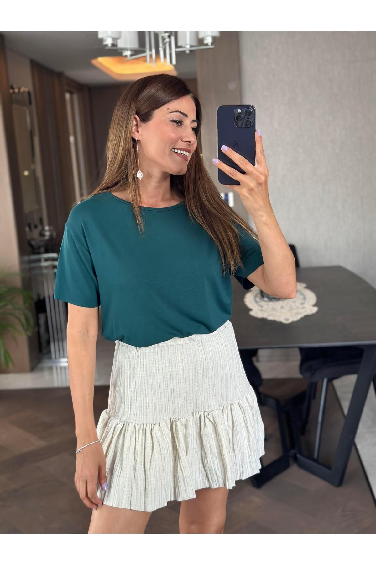 Forlady Butik Taş Beli Lastikli Bürümcük Kumaş Kadın Şort Etek