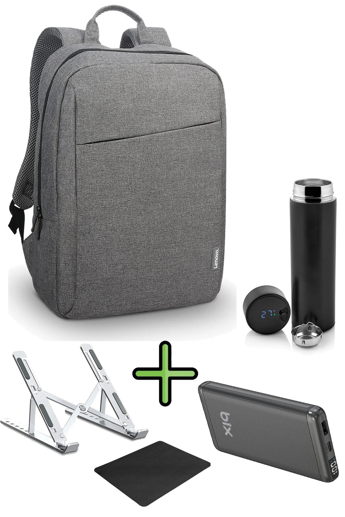 LENOVO Sırt Çantası 15.6 Inç B210 Laptop Çantası, Hızlı Powerbank, Termos, Laptop Standı, Mousepad 5'li Set