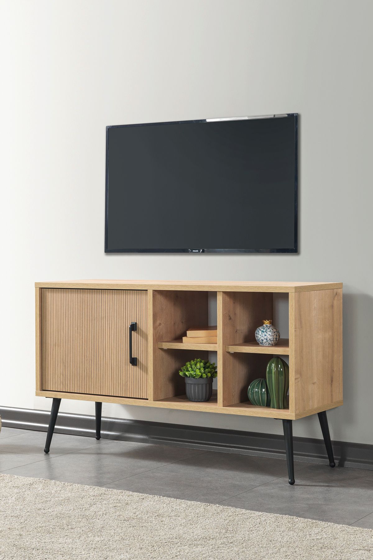 Evmo Home 3110 Şile Metal Ayaklı Metal Kulplu 100 Cm Tv Ünitesi - Yunus Safir