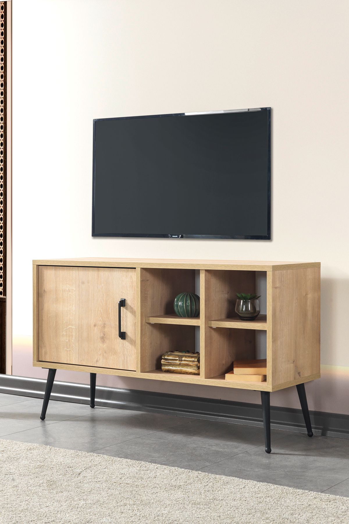 Evmo Home 3108 Şile Metal Ayaklı Metal Kulplu 100 Cm Tv Ünitesi - Safir