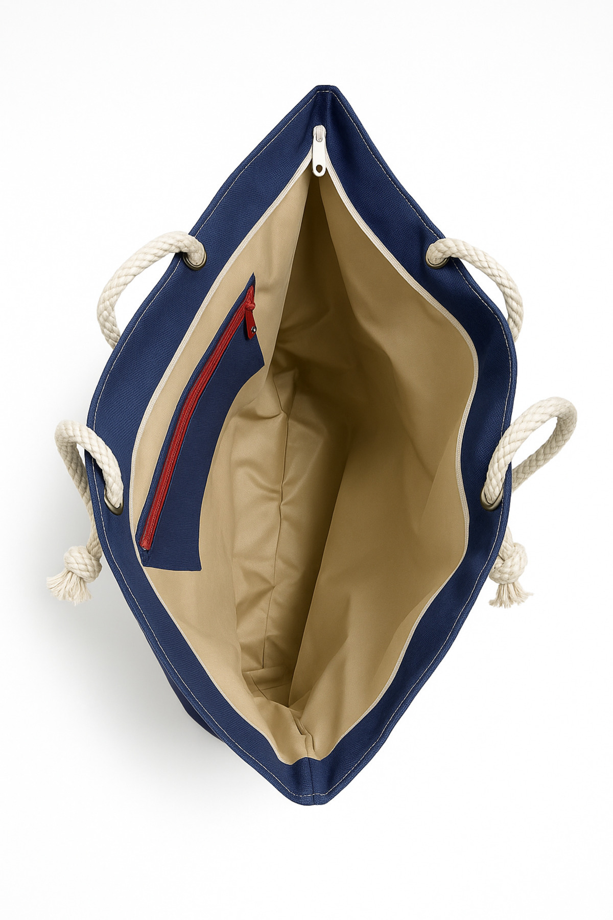 MUCCE Kadın Lacivert Çizgili Plaj Çantası Büyük Boy Fermuarlı 52×38cm görsel 4