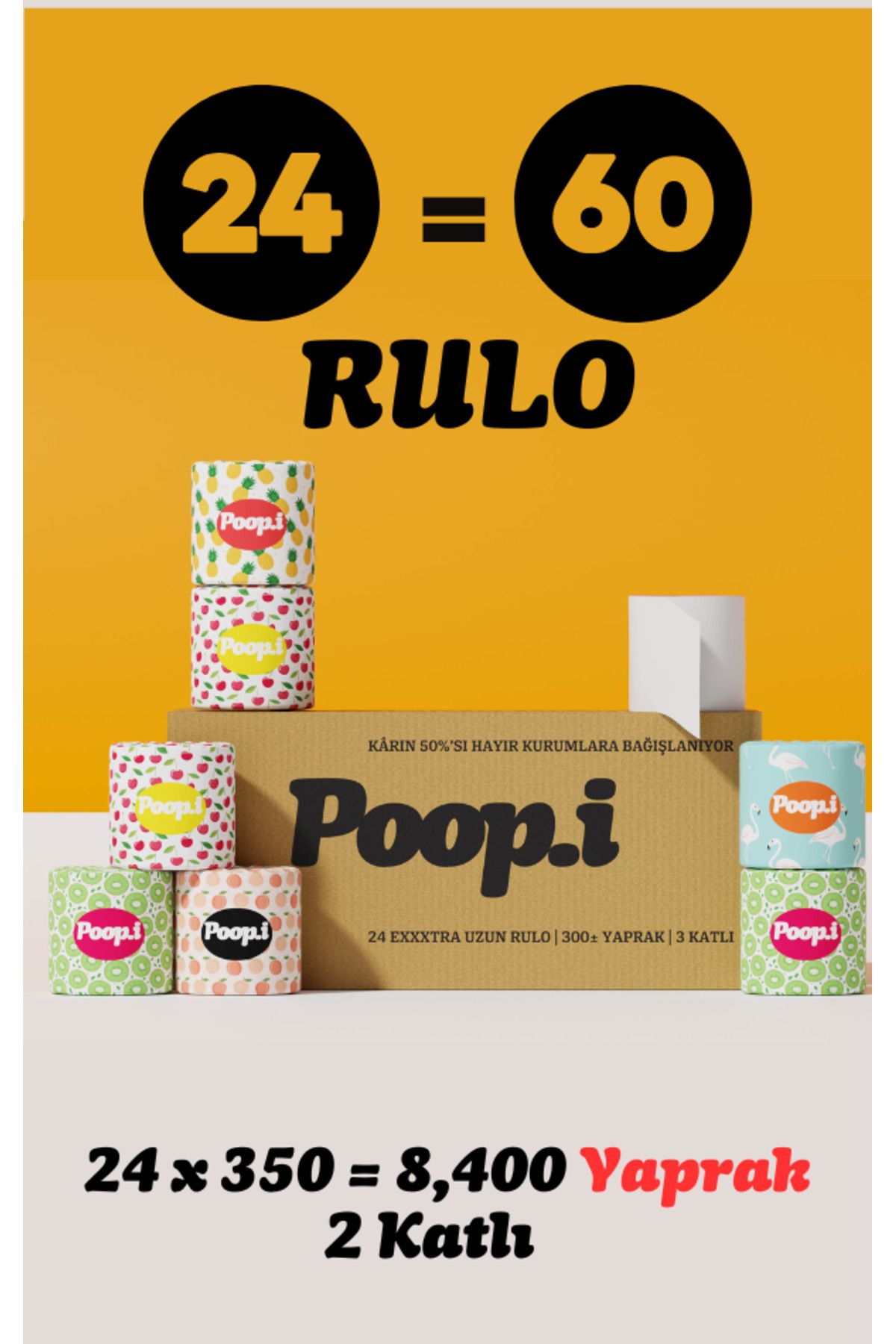Poop.i Fruity Loop Edition Tuvalet Kağıdı 2 Katlı 24 Rulo 1=2.5 Extra Uzun Poopi