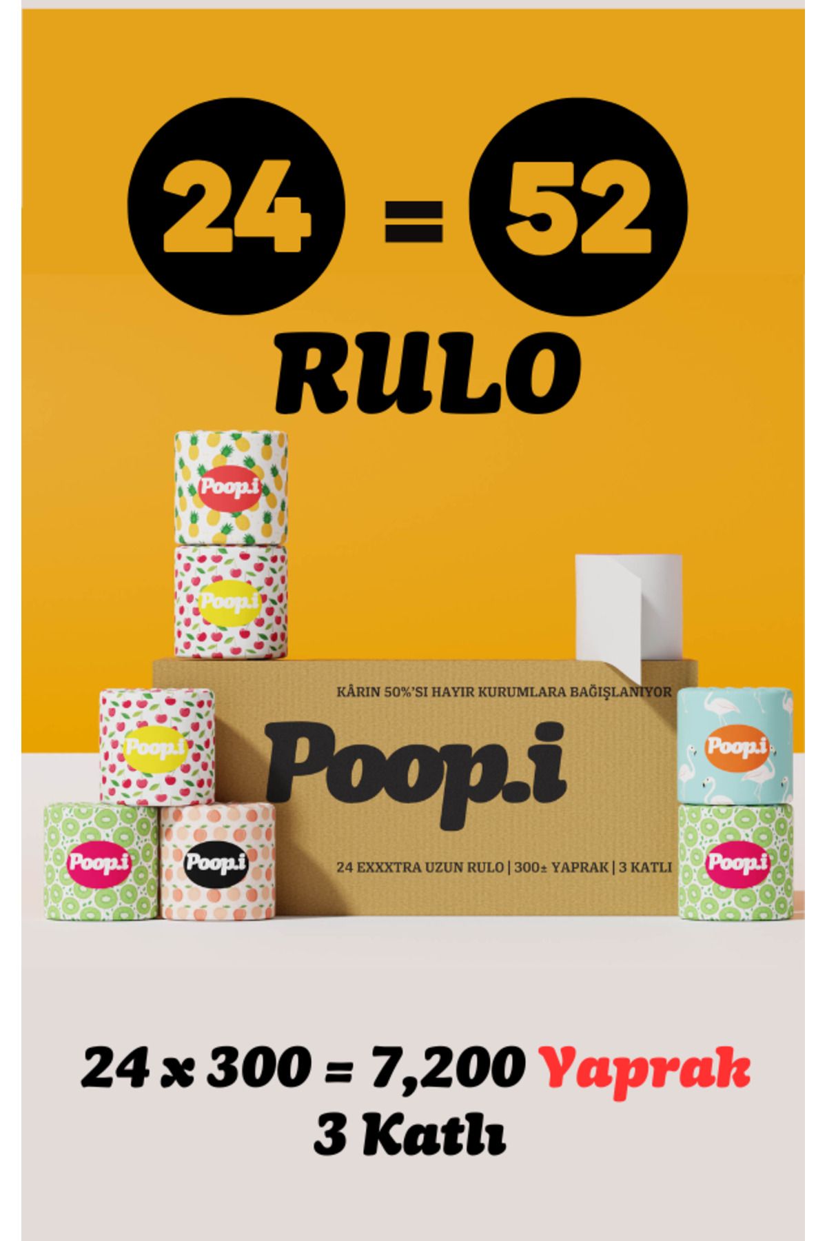 Poop.i Fruity Loop Edition Tuvalet Kağıdı 3 Katlı 24 Rulo 1=2.5 Extra Uzun Poopi
