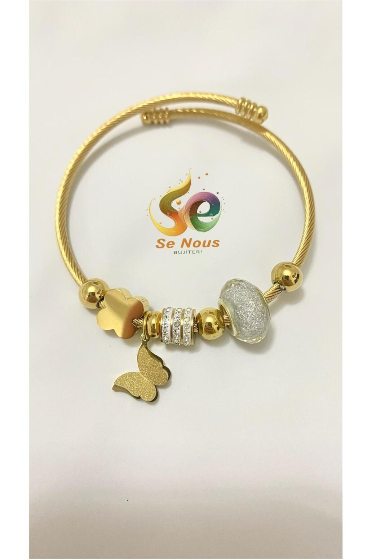 Butik P. Model Simli Kelebek Detay Gold Altın Kaplama Çelik Bileklik