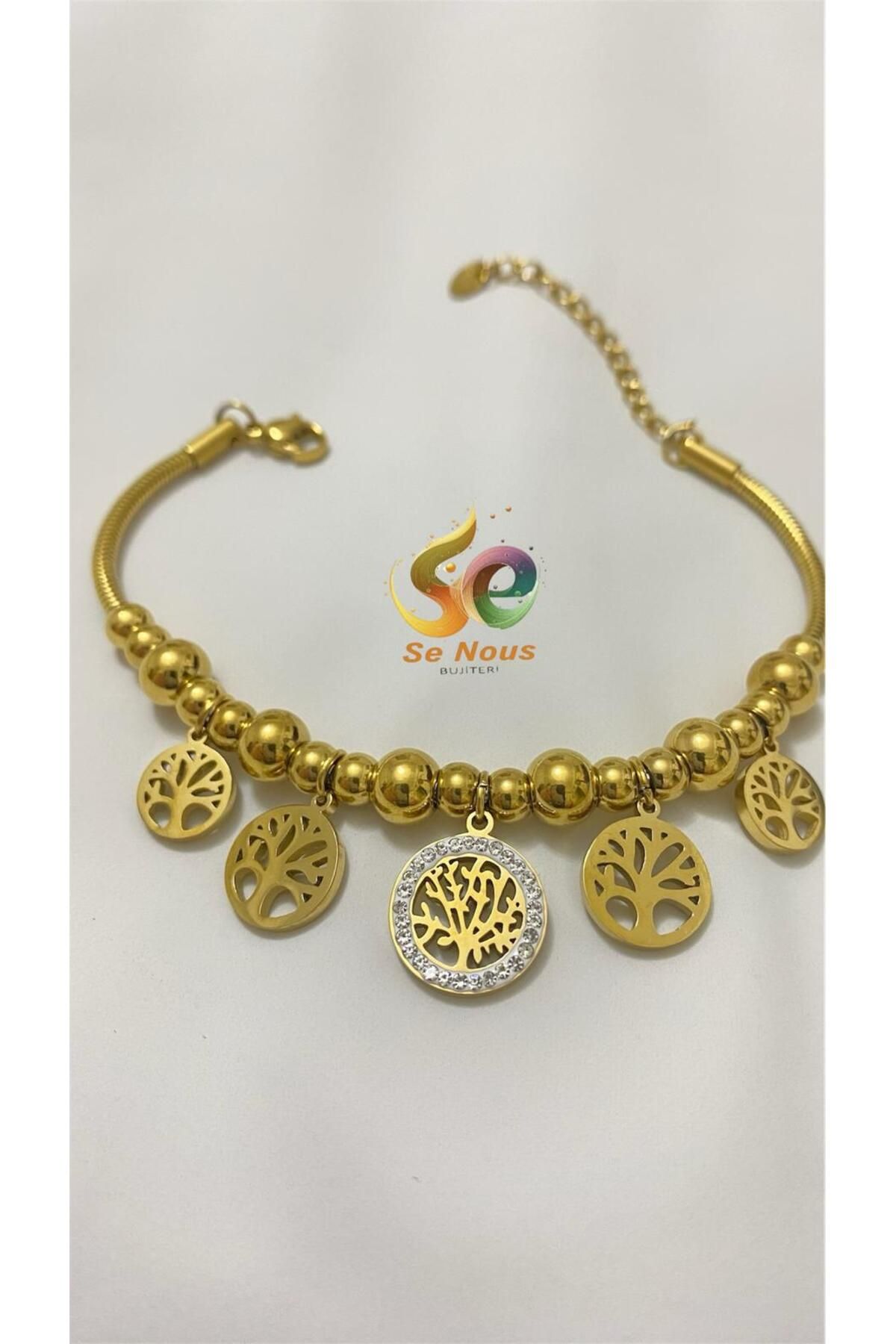 Butik Top Zincir Hayat Ağacı Gold Altın Kaplama Bileklik