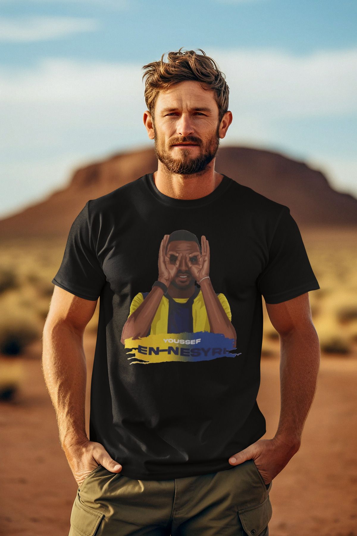 Biy Store Youssef En-Nesyri fotograf forma baskılı unisex kadın erkek kısa kollu tişört t-shirt