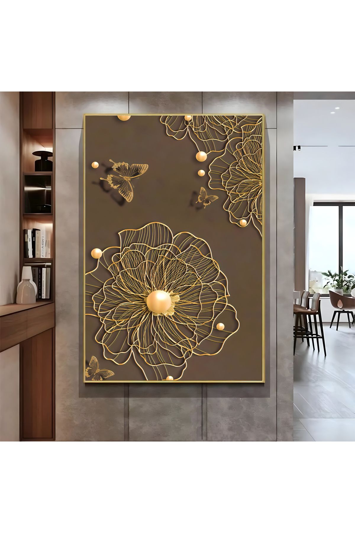 Harikabirev HARİKABİREV| GOLD SOYUT ÇİÇEKLİ MODEL ( CKD-091) |ÇERÇEVELİ KANVAS TABLO CKDİKEY
