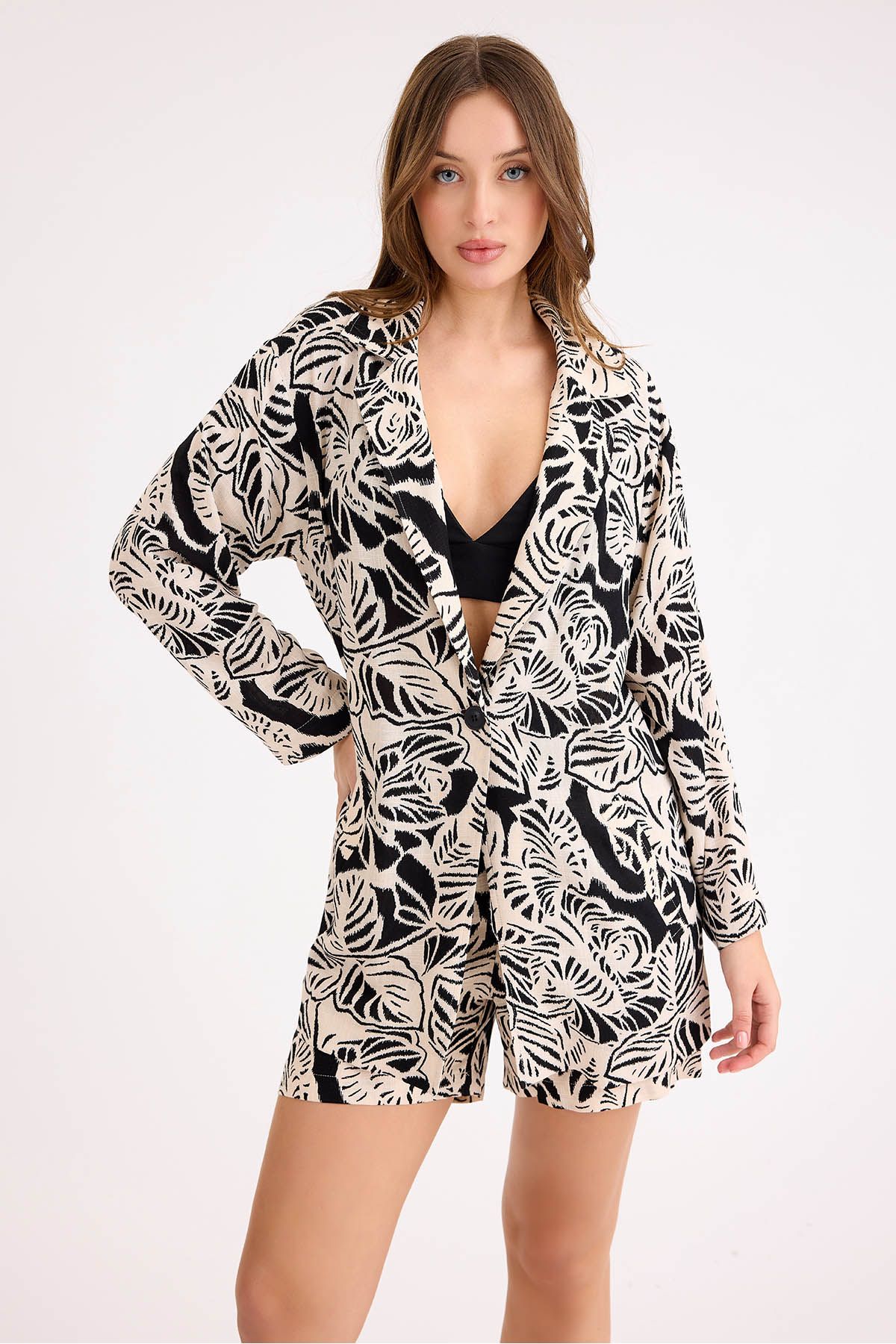 Vitrin-Flower Pattern Single Button Jacket 3