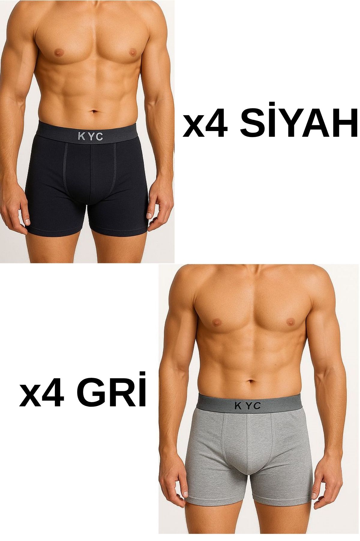 Kyc Shopping 8 Adet Siyah-Gri Likralı Pamuklu Boxer