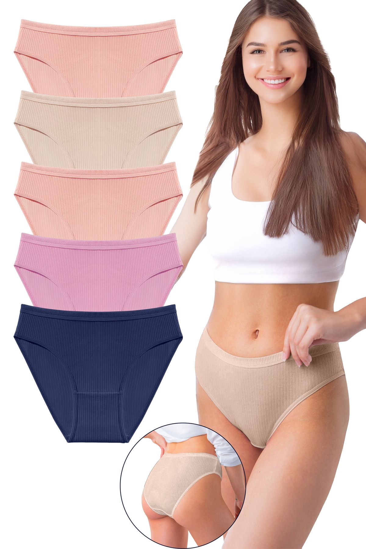Bravie Kadın 5'li Organik Pamuk Fitilli Bikini Külot Bk2-a3